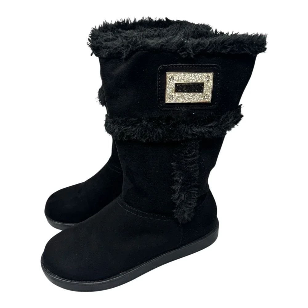 Guess🔥Black Magic 🎱Faux Suede Y2k Fur‎ Trim Bling💎Winter Boots 6 Cozy Core
